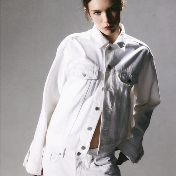 White Denim Jacket 100% Cotton - Size Large - Picture 6 of 9